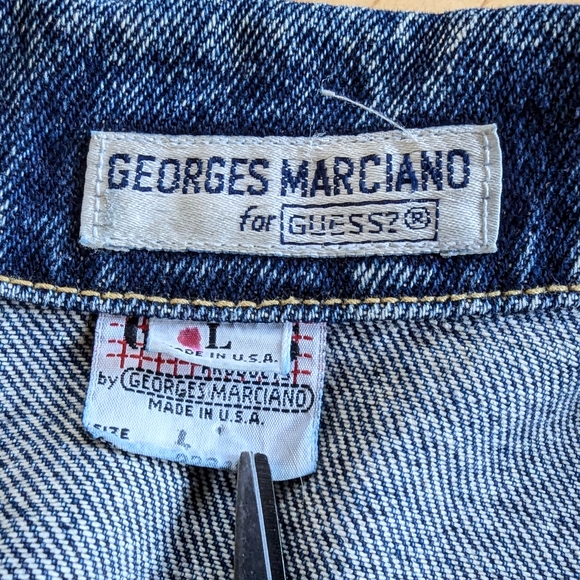 Vintage GUESS Denim Trucker Jean Jacket Georges Marciano Stonewash Blue Large - Picture 9 of 14